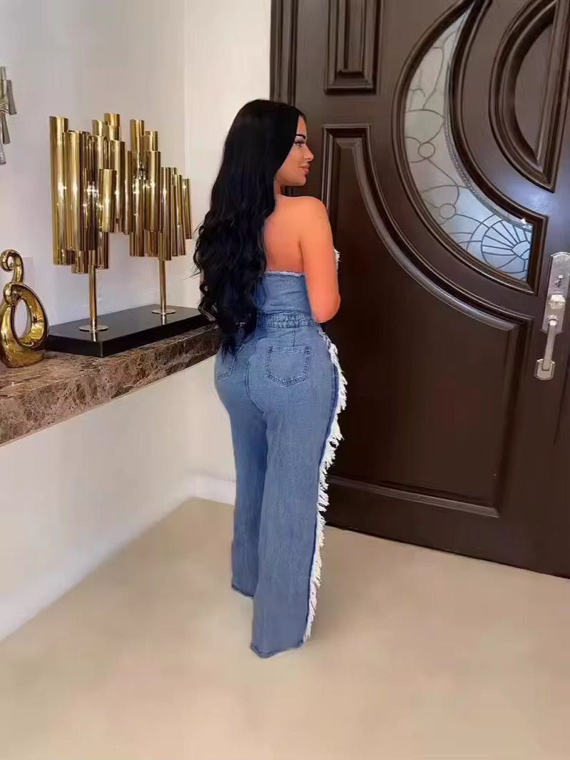 Jessica ripped denim romper