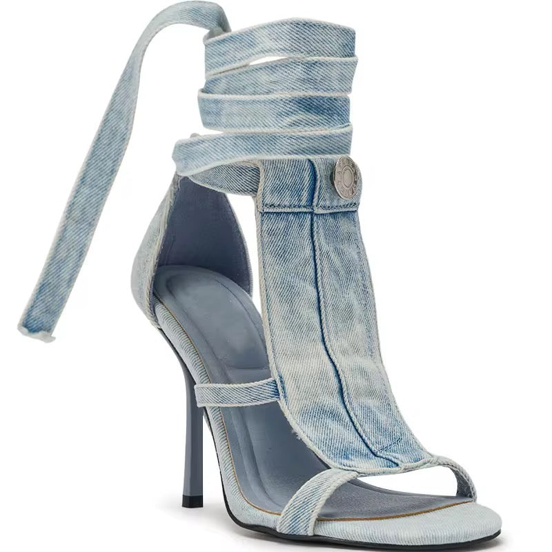 Denim Stiletto wrap around high heels