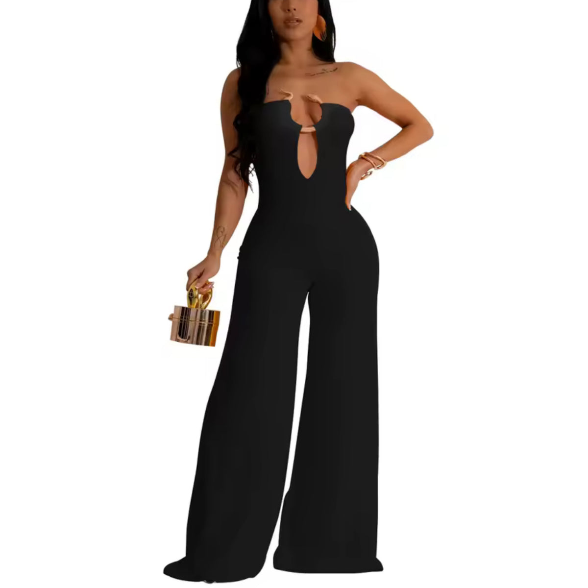Women Wide Leg Deep V-Neck Sleeveless Jumpsuits
