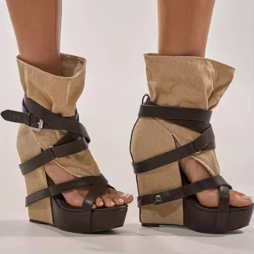 Women Wedge Heeled Platform Ankle Sandals Fashion