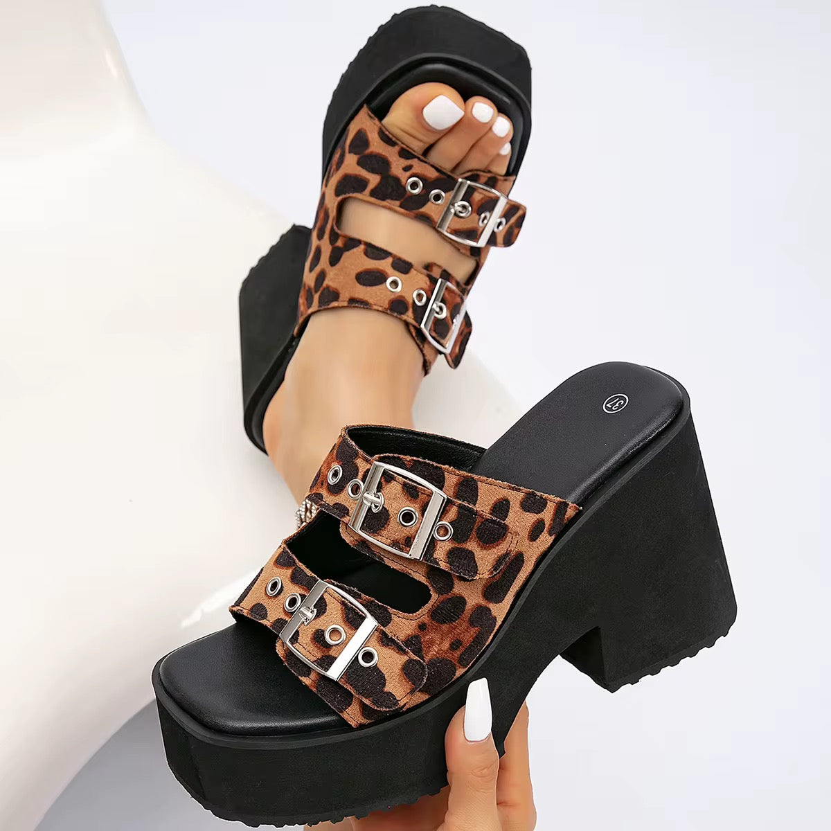 Faith Thick Buckle Heels