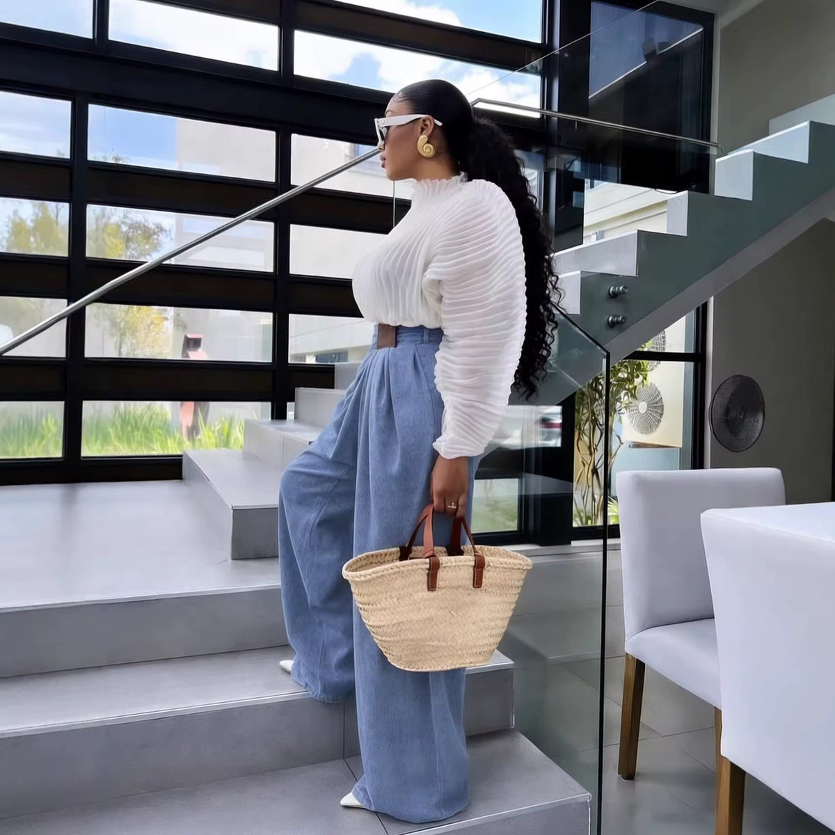 Streetwear loose high waist wide leg jeans