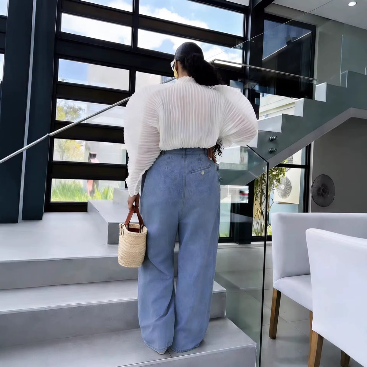Streetwear loose high waist wide leg jeans