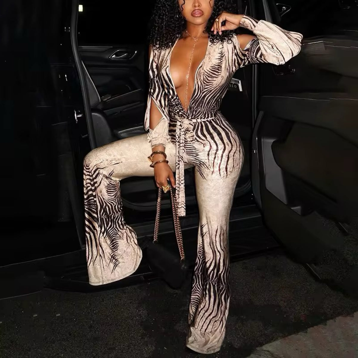 Sexy print off the shoulder wide leg jumpsuit