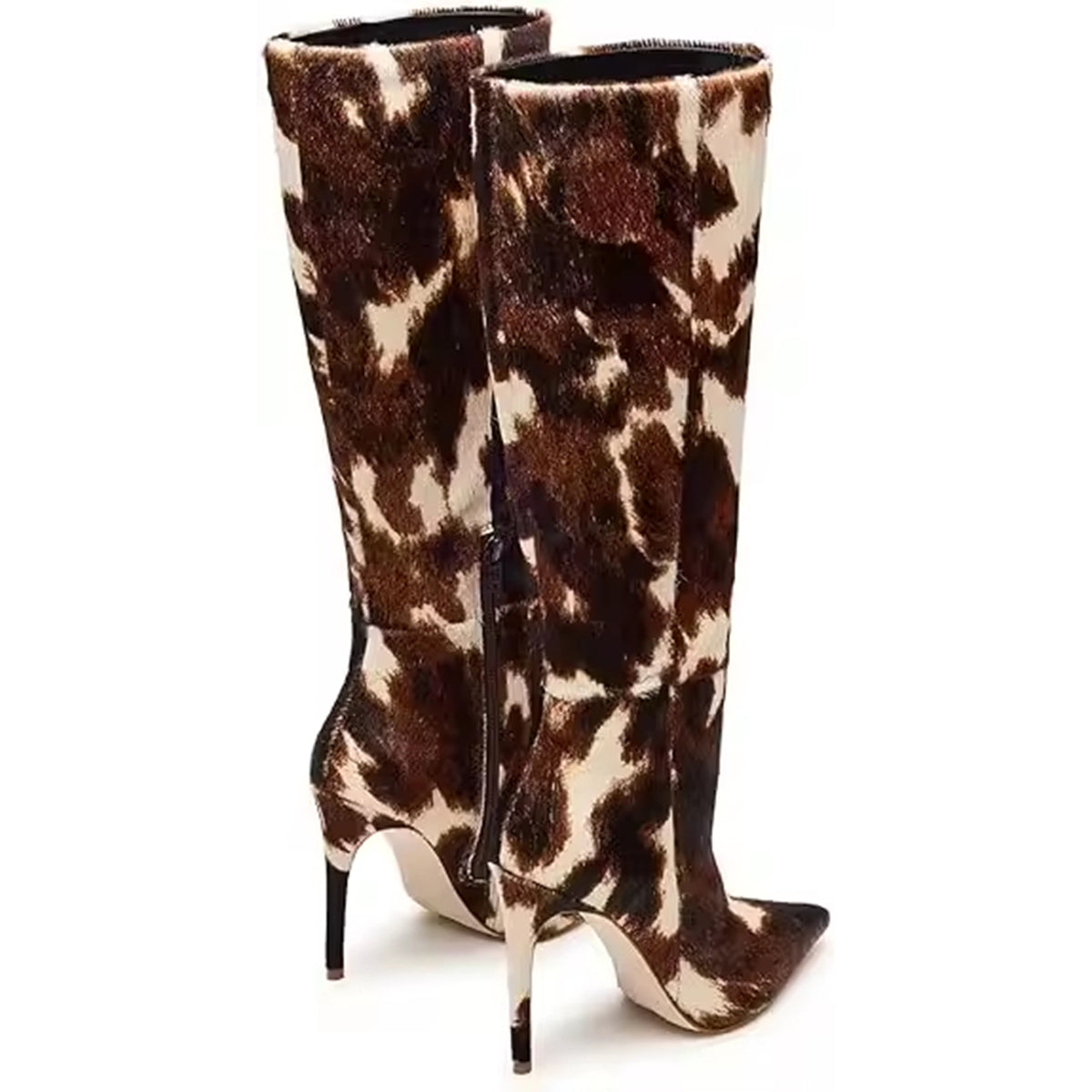 Women's Western Knee-High Boots Pointed Toe Stiletto Heels Animal Prints Faux Fur