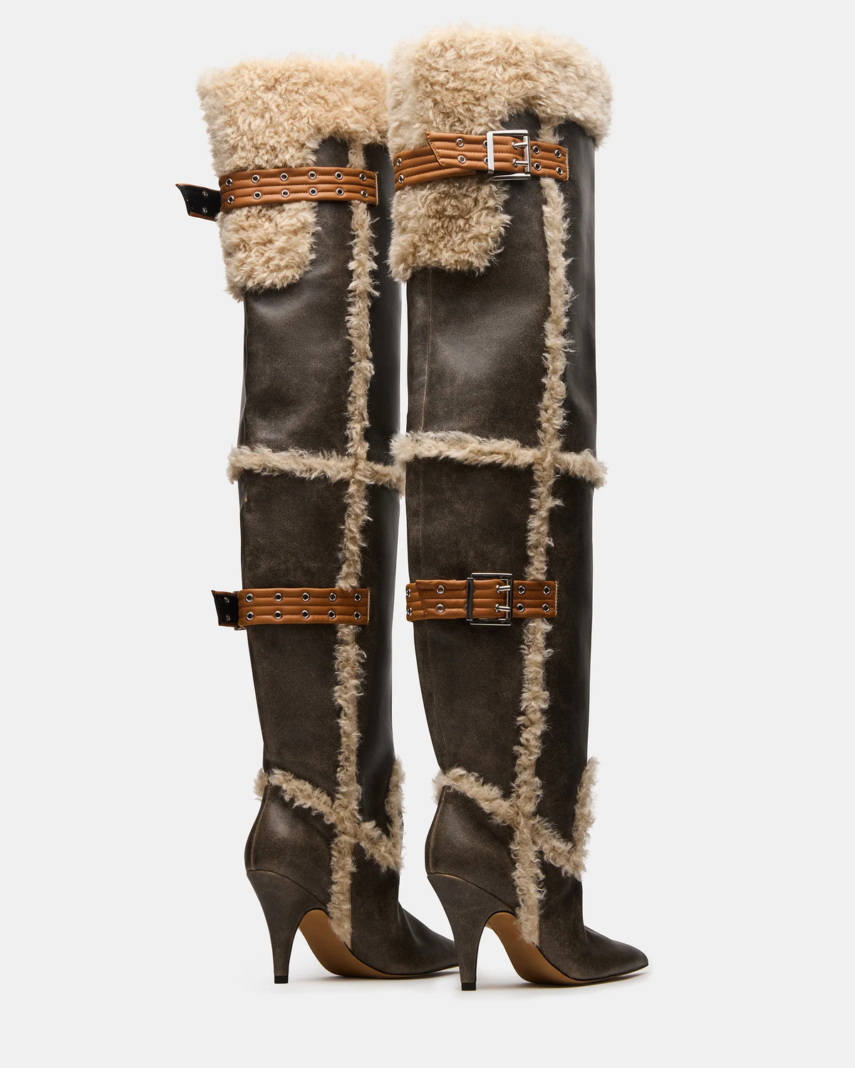 Luxury Faux Fur Lined Women Knee High Boots Fashion Winter Warm Lady Heels Rubber Sole Fur Boots